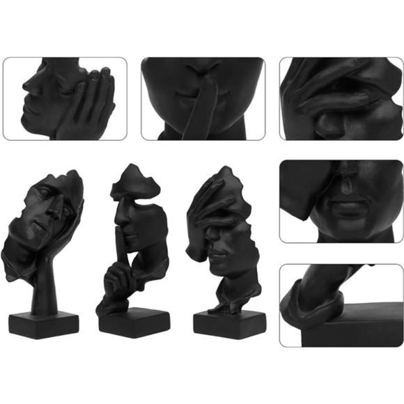 3 Pcs Thinker Statue, Silence is Gold Abstract Art Figurine, No Hear No See - Picture 4 of 6